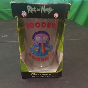 Rick & Morty “Goodbye Moonmen” 16 oz Glass Cup New in Box Adult Swim Collectible